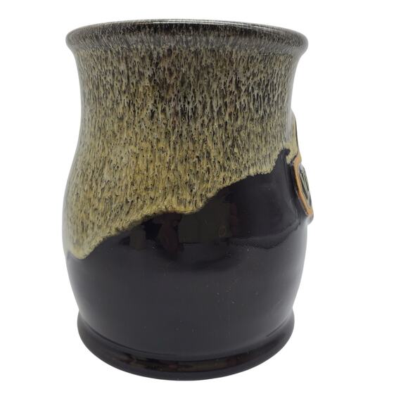 Verena Street Coffee Mug 14oz Deneen Pottery Black Beige Green Drip Glaze Cup - Picture 6 of 10